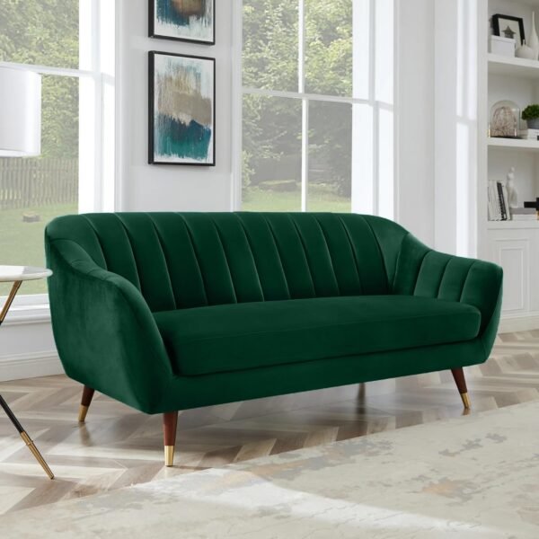 AMATA Marino 3 Seater Green Suede Velvet Fabric Sofa Set with Two Cushions Perfect for Home Office Guests Living Room (01 Green, 3 Seater)(3 Year Warranty)