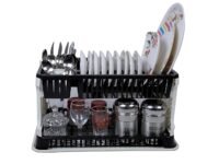 ARURA (LABEL) 2 Layer Foldable Kitchen Dish Drainer Organizer Storage Rack With Water Storing Tray (Black)(Polypropylene), 33 x 51 x 27 Centimeters