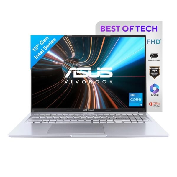 ASUS Vivobook 16, Intel Core i5-13420H Processor,(16GB RAM/512GB SSD/16 FHD+ (1920 x 1200)/Win 11/M365 Basic (1Year)*/Backlit Keyboard/Office Home 2024/Silver/1.88 kg),X1605VA-MB1627WS