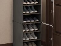 AYSIS Shelf Shoe Rack Box Plastic Shoe Rack for Home Plastic Shelves, Plastic Home Shoes Storage, PP Cabinets with Metal Door Frame, Chappal Slipper Shoe Stand (Grey, 6-SHELF-2-DOOR)