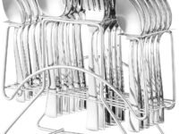 Amazon Brand - Solimo Stainless Steel 24 Piece Cutlery Set with Stand|6 Tea Spoons,6 Snack Spoons,6 Spoons&6 Forks|Mirror Finish