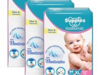 Amazon Brand - Supples Premium Baby Diaper Pants | 162 Baby Diapers | XL | 12-17 Kg | 54 x 3 Packs | 12 Hrs Absorption | Cushiony Cotton Soft Fabric | Phthalates-Free | Triple Leak Guard