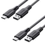 Ambrane Braided Type C Fast Charging Cable (Pack Of 2) Unbreakable 3A 1.5M For Smartphones,Tablets,Laptops & Other Type C Devices,Pd Technology,480Mbps Data Sync,Quick Charge 3.0 (Rct-15 Combo)-Black