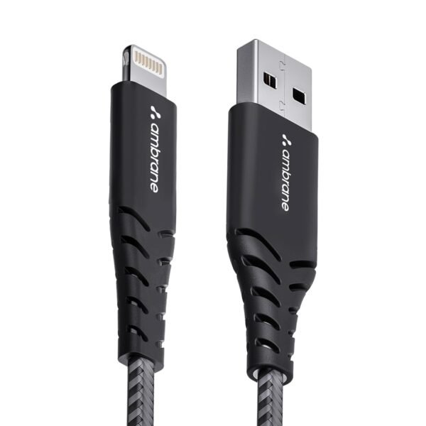 Ambrane USB To Lightning 3A Fast Charging Braided Lightning Cable Compatible For iPhone 14,13, 12,11, X, 8, 7, 6, 5, Ipad, Macbook, Imac, Airpods, 480Mbps Data Sync, 1.5Meter Long (RCL -15, Black)