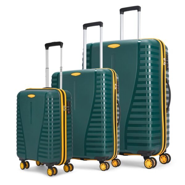 Aristocrat 3 Pc Airpro Plus Set Cabin 55Cm(Small) Check-in 66Cm(Medium) Check-in 76Cm(Large) 8 Wheel Spinners Trolley Bags for Travel Hard Case Luggage with TSA Lock & Anti-Theft Zipper(Green)