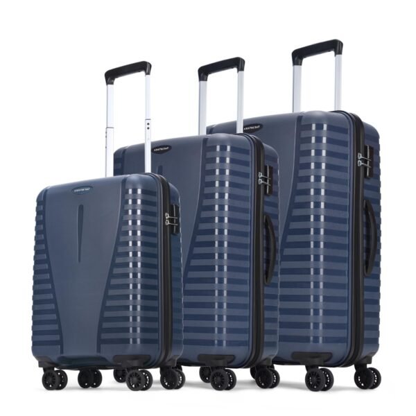 Aristocrat 3 Pc Airpro Set Cabin 55cm(Small) Check-in 66cm(Medium) Check-in 75cm(Large) 8 Wheels Spinner Trolley Bags, Hard Case Luggage, Lightweight Bag & Combination Lock|3 Years Warranty (Blue)