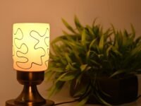 Artisanal Glass Table Lamp with Hand Decorated Glass Shade A Stylish Home Decor Accent, Pack of 1, 12 X 12 X 14 Cm.