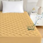 Ayka 100% Waterproof Double Size 72x48 inch Cotton Quilted Mattress Protector Breathable Hypoallergenic Noiseless Ultra Soft Elastic Fitted Bed Protector Mattress/Bed Cover (Beige, Double (72 * 48"))