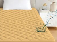 Ayka 100% Waterproof Double Size 72x48 inch Cotton Quilted Mattress Protector Breathable Hypoallergenic Noiseless Ultra Soft Elastic Fitted Bed Protector Mattress/Bed Cover (Beige, Double (72 * 48"))
