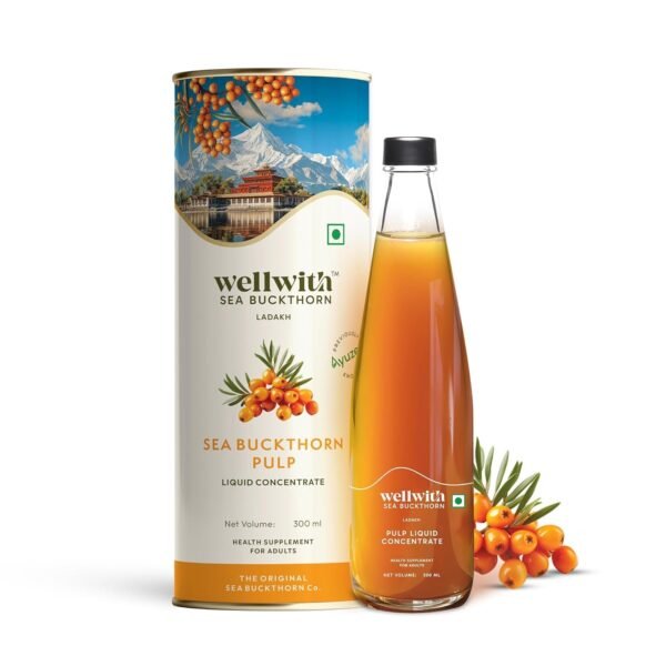 Ayuzera (Wellwith) Himalayan Sea Buckthorn Pulp Concentrate 300ml | Cold-Pressed | Makes 50 Glasses | Natural Vitamin C, Omega 3 6 7 9, Antioxidants | Immunity, Skin Glow & Gut Health Support | Juice Seabuckthorn