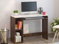 BLUEWUD Mallium Engineered Wood Study and Computer Laptop Table for Home or Office, WFH Desk with Storage Shelves for Adults Kids Students (Brown Maple & White, with Keyboard Slider)