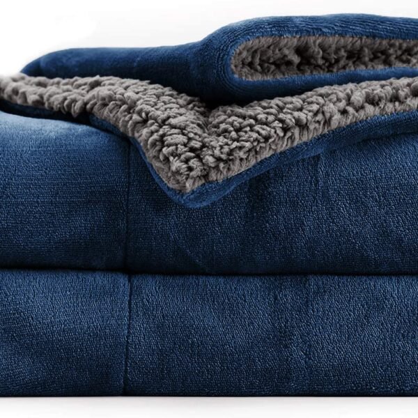BSB HOME Polyester Micromink Summer Ac/Mild Winter/Heavy Winter Sherpa Blanket Super Soft Flannel Solid/Plain, Blue & Grey, Size 150 X 228 Cms (Approx 4X7 Ft) (Single), 200 TC