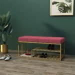 Bench with Storage Medium Size Bench and Velvet Upholstery for The Entryway Sleeping Bench Ottoman, Sofa, Footstool, Bed End Table, Settee, with Storage for Living Area and Bedroom (Pink)