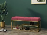 Bench with Storage Medium Size Bench and Velvet Upholstery for The Entryway Sleeping Bench Ottoman, Sofa, Footstool, Bed End Table, Settee, with Storage for Living Area and Bedroom (Pink)