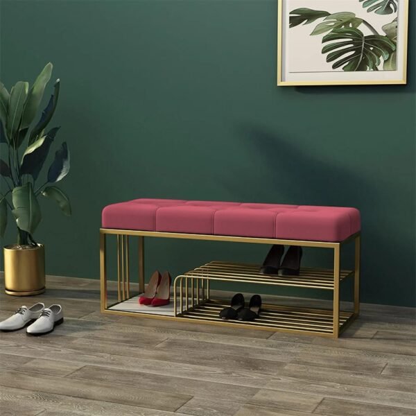 Bench with Storage Medium Size Bench and Velvet Upholstery for The Entryway Sleeping Bench Ottoman, Sofa, Footstool, Bed End Table, Settee, with Storage for Living Area and Bedroom (Pink)