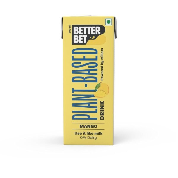 Better Bet Mango Vegan Millet Beverage 1.6L (8 X 200 ML) | Plant Based | Lactose Free | No Added Preservatives | No Cholesterol | No Trans Fat