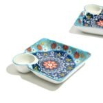 Beyond Homes Ceramic Chip and Dip Snack Plate with Dip Section | Microwave & Dishwasher Safe Starter Plates | Square Shape Mandala Tray for Parties & Dining Table (Light Blue, Set of 1)