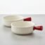 Beyond Homes Handcrafted Ceramic Snack Bowl with Handle, 15.5 cm | Dishwasher & Microwave Safe Bowl for Snacks | Ceramic Serving Bowl for Salads, Noodles, Soup, Curry (Dual Tone-White with Red)