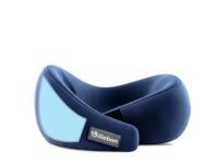 Billebon Memory Foam Neck Pillow, Travel Pillow with Adjustable Velcro Straps, Neck Pillow for Travelling & Flight Travel, Ergonomic Support for Comfort & Pain Relief (Navy Blue)