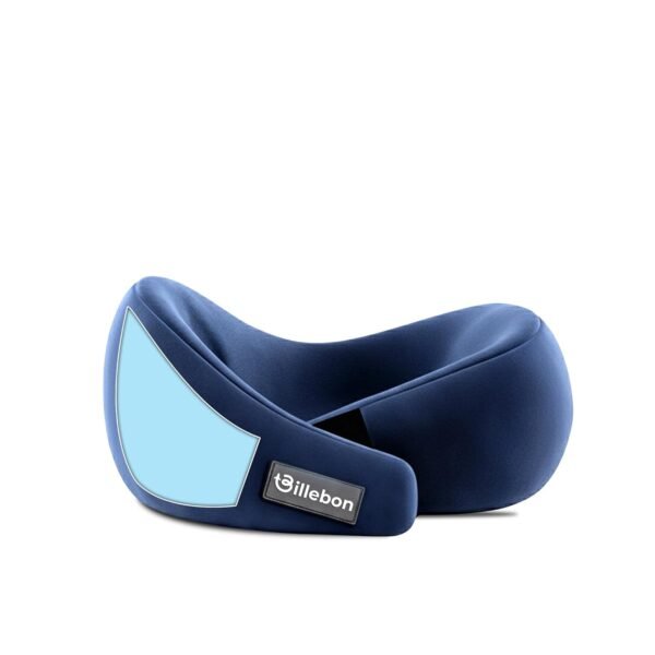 Billebon Memory Foam Neck Pillow, Travel Pillow with Adjustable Velcro Straps, Neck Pillow for Travelling & Flight Travel, Ergonomic Support for Comfort & Pain Relief (Navy Blue)