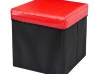 Black Gold Leather Feel Z27 Storage Stool for Living Room Box Storage Ottoman Space Saving Stool Fancy Stool 30CM (Red)