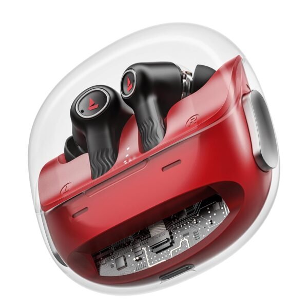 Boat Nirvana Crystl (2025 Launch), Transparent Case,Spatial Audio, ANC(~32dB), 100Hrs Battery,4Mics ENx,App Support, Bluetooth Earbuds, TWS Ear Buds Wireless Earphones with mic (Blazing Red)