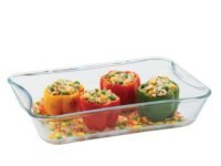 Borosil 2.5 L Baking & Serving Dish with Handle | Rectangle Shape Bowl Container | Borosilicate Glass Bakeware and Serveware Casserole Dish Tray | Microwave, Oven & Dishwasher Safe | Transparent