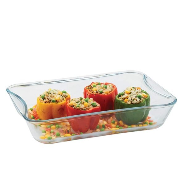 Borosil 2.5 L Baking & Serving Dish with Handle | Rectangle Shape Bowl Container | Borosilicate Glass Bakeware and Serveware Casserole Dish Tray | Microwave, Oven & Dishwasher Safe | Transparent