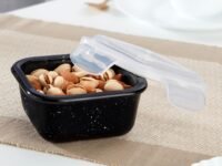 Borosil Klip N Store Square Glass Food Storage Container Set with Air Tight Lid | Borosilicate Glass Container for Lunchbox | Microwave & Dishwasher Safe | Transparent (1, Black)