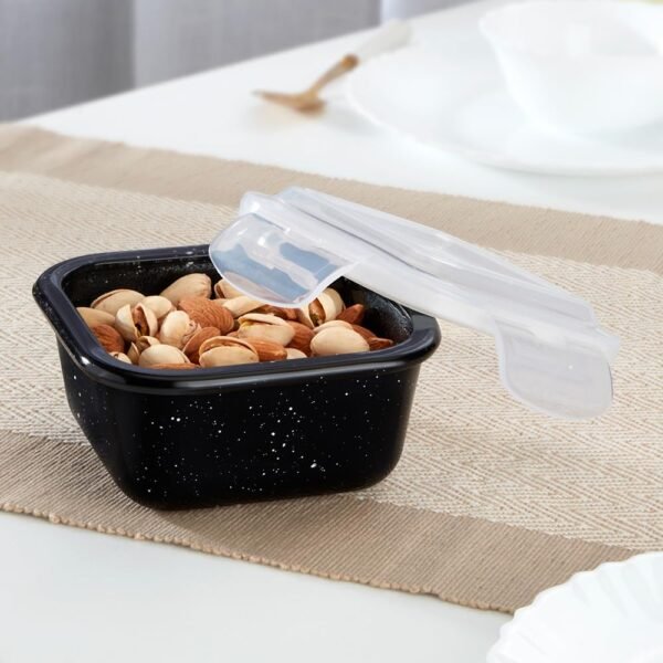 Borosil Klip N Store Square Glass Food Storage Container Set with Air Tight Lid | Borosilicate Glass Container for Lunchbox | Microwave & Dishwasher Safe | Transparent (1, Black)