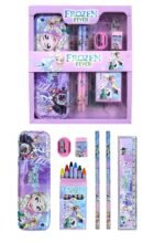 Brand Conquer Combo of Pen(Glitter) with Kids Cartoon Hello Kitty Printed Stationary Set for Girls Boys - with Pencil case,Two Pencils Eraser, Scale, Sharpener and Crayon.
