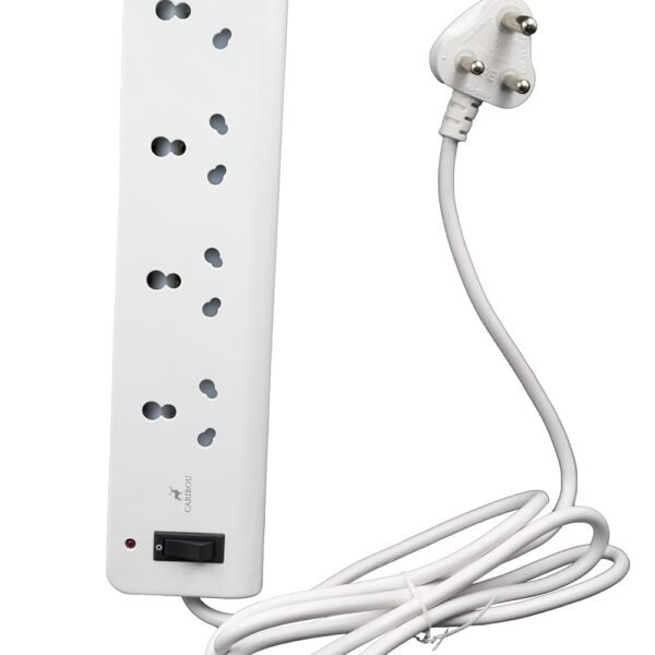 CARIBOU CBU-08 4 Way Heavy Duty Extension |16A sockets| Fire Retardant Body| 2M Heavy Duty ISI Marked Power Cord| Safety Shutters | Led Indicator | White Color| Big 16A Power Plug| 3000W