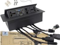 COOLCOLD 10 Module, Hydraulic Cable Cubby, Conference Table Connectivity Solutions, Pop Up Box with HDMI, VGA, Audio, LAN, Power Ports & USB Port (Black) - 1 Year Warranty