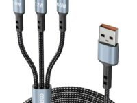COSTAR 60W 3-in-1 Multi Fast Charging Cable – 3A Nylon Braided 1.5M Cable with Type-C & Micro USB for iPhone, iPad, Samsung, OnePlus, Xiaomi, Oppo, Vivo, Android & Car Charging (Black)