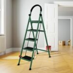 Cheston Foldable Stainless Steel 5-Steps Home Ladder |5.1' FT Anti-Skid Step Ladder with Wide Pedal & Hand Grip | Shock-Resistant Foldable Ladder for Home Use | Supports 150+ Kgs | Green