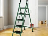 Cheston Foldable Stainless Steel 5-Steps Home Ladder |5.1' FT Anti-Skid Step Ladder with Wide Pedal & Hand Grip | Shock-Resistant Foldable Ladder for Home Use | Supports 150+ Kgs | Green