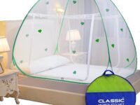 Classic Mosquito Net for Double Bed | Heart Design (Limited Edition) | King Size Foldable Machardani | Polyester 30GSM Strong Net | PVC Coated Corrosion Resistant Steel Wire - Green