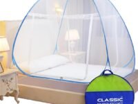 Classic Mosquito Net for Double Bed | King Size Foldable Machardani | Polyester 30GSM Strong Net | PVC Coated Corrosion Resistant Steel Wire - Blue
