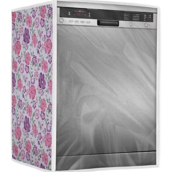Classic® Dishwasher Cover Suitable for Midea of 12, 13, 14 and 15 Place Setting (63cmsX63cmsX81cms, White & Pink Flower)