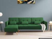 Convertible Futon LHS 4 Seater Sofa Cum Bed with Adjustable Backrest Sofa for Living Room (Green Colour) Premium Fabric Sofa