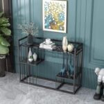 Crafter Multilayer Shelving, Modern Art Metal Table Rectangle Living Room Side Table Corridor Hall Console Table-White Gold (Black)