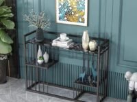 Crafter Multilayer Shelving, Modern Art Metal Table Rectangle Living Room Side Table Corridor Hall Console Table-White Gold (Black)