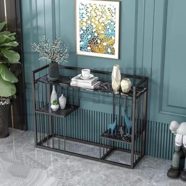 Crafter Multilayer Shelving, Modern Art Metal Table Rectangle Living Room Side Table Corridor Hall Console Table-White Gold (Black)