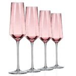 Crystal Champagne Flutes 8Oz Pink Wedding Champagne Glasses Classy Champagne Flutes Elegant Flutes Set of 4 for Wedding Anniversary Christmas (Pink)