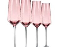 Crystal Champagne Flutes 8Oz Pink Wedding Champagne Glasses Classy Champagne Flutes Elegant Flutes Set of 4 for Wedding Anniversary Christmas (Pink)