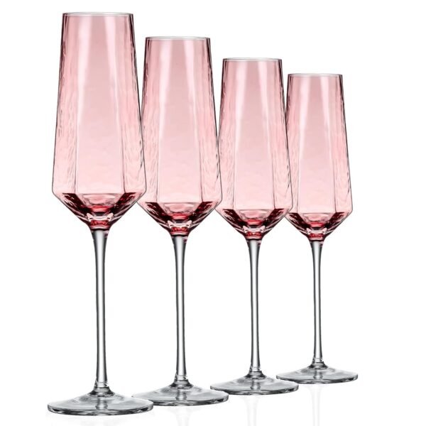 Crystal Champagne Flutes 8Oz Pink Wedding Champagne Glasses Classy Champagne Flutes Elegant Flutes Set of 4 for Wedding Anniversary Christmas (Pink)