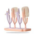 DaKos Baby Bottle Drying Rack, Baby Bottle Drying Stand, Drainer for Baby Bottles, Feeding Cup Nipple Storage with Detachable Tray, Compact and Portable Stylish Cactus Design (Pink)