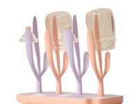 DaKos Baby Bottle Drying Rack, Baby Bottle Drying Stand, Drainer for Baby Bottles, Feeding Cup Nipple Storage with Detachable Tray, Compact and Portable Stylish Cactus Design (Pink)