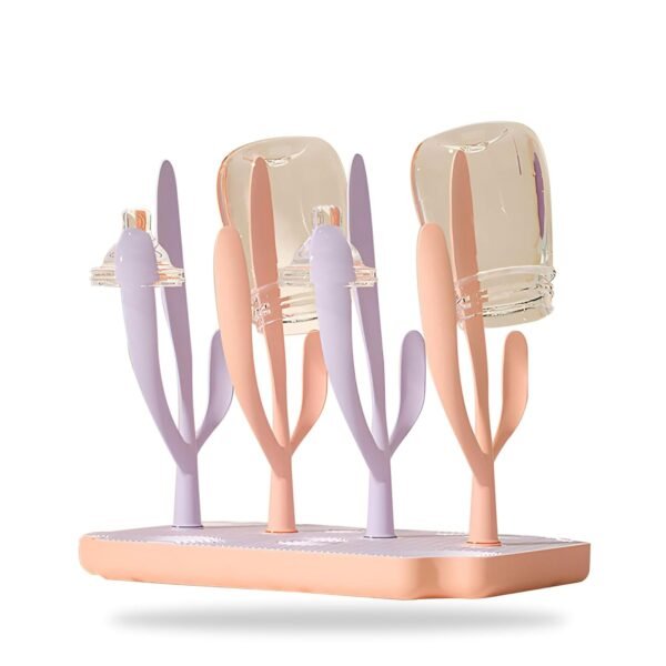 DaKos Baby Bottle Drying Rack, Baby Bottle Drying Stand, Drainer for Baby Bottles, Feeding Cup Nipple Storage with Detachable Tray, Compact and Portable Stylish Cactus Design (Pink)