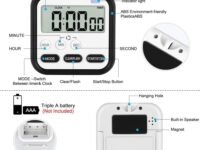 Digital Kitchen Timer & Stopwatch, Large Digits, Loud Alarm, Kitchen Timer, Magnetic Countdown Digital Timer for Teacher Kids and Elderly, for Classroom Home Work Fitness, Cooking (Black)